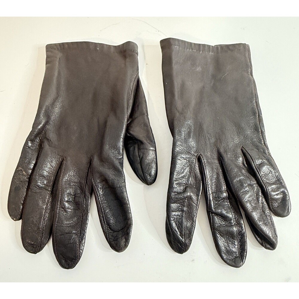 Black Size 7 Women’s Leather Gloves Silk Lining Made In Philippines Black